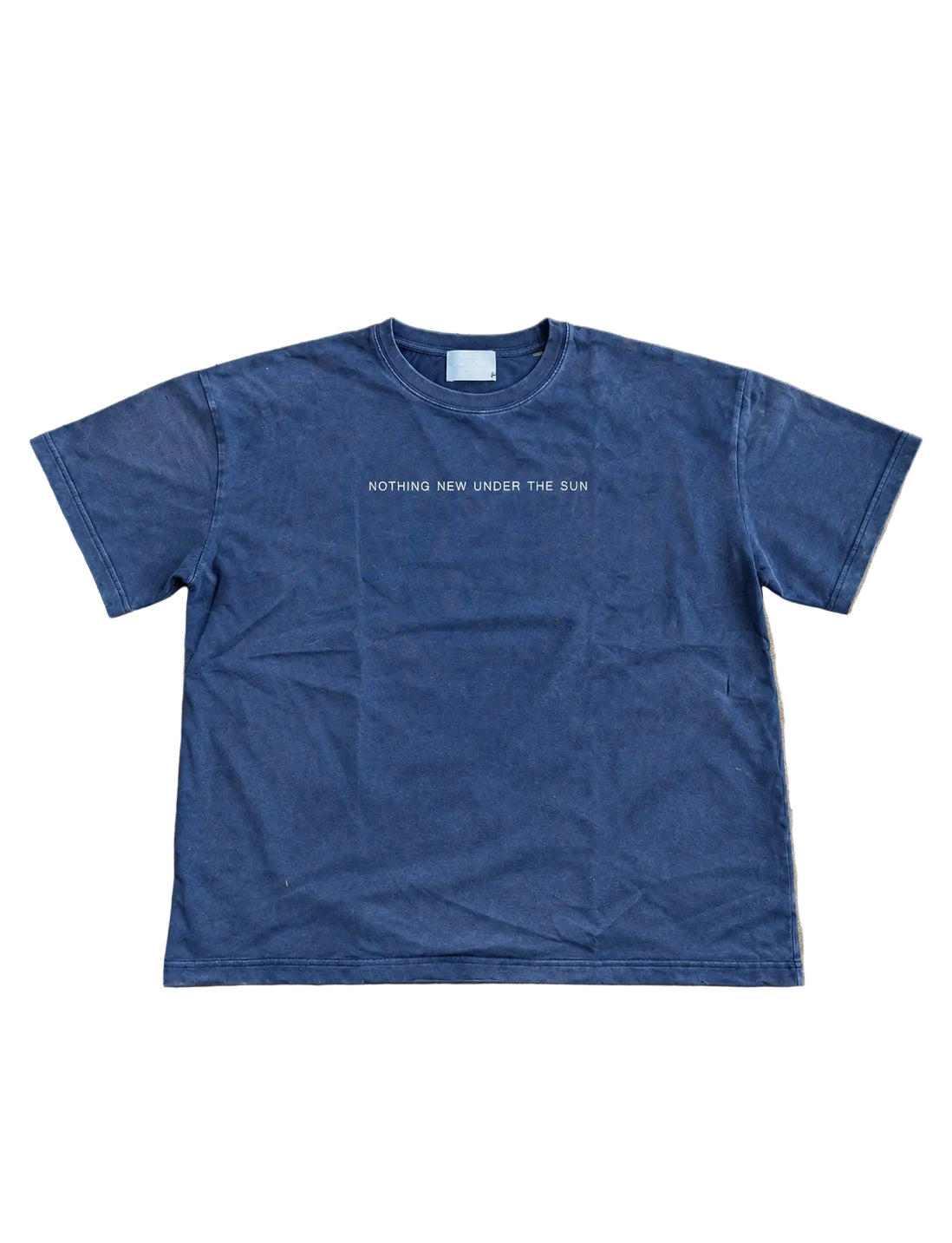SLOGAN T blue cotton T-shirt with short sleeves, crew neck and subtle chest text reading “NOTHING NEW UNDER THE SUN”