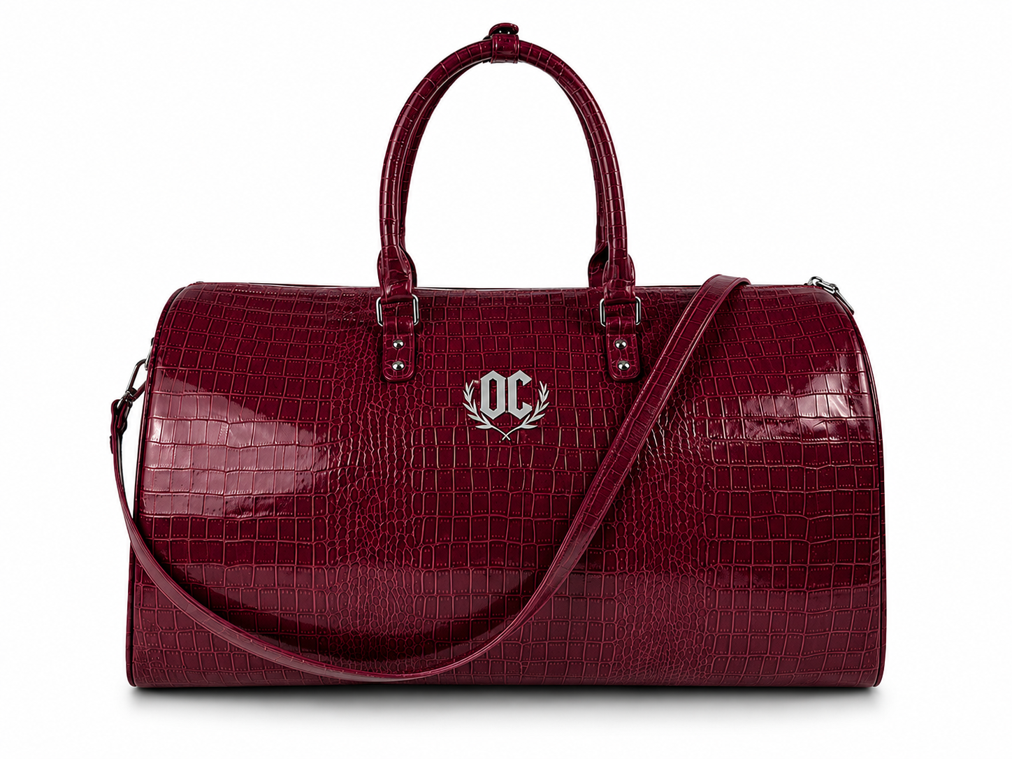 Red BLOODY DUFFEL bag made from crocodile leather with spacious interior for travel and daily use