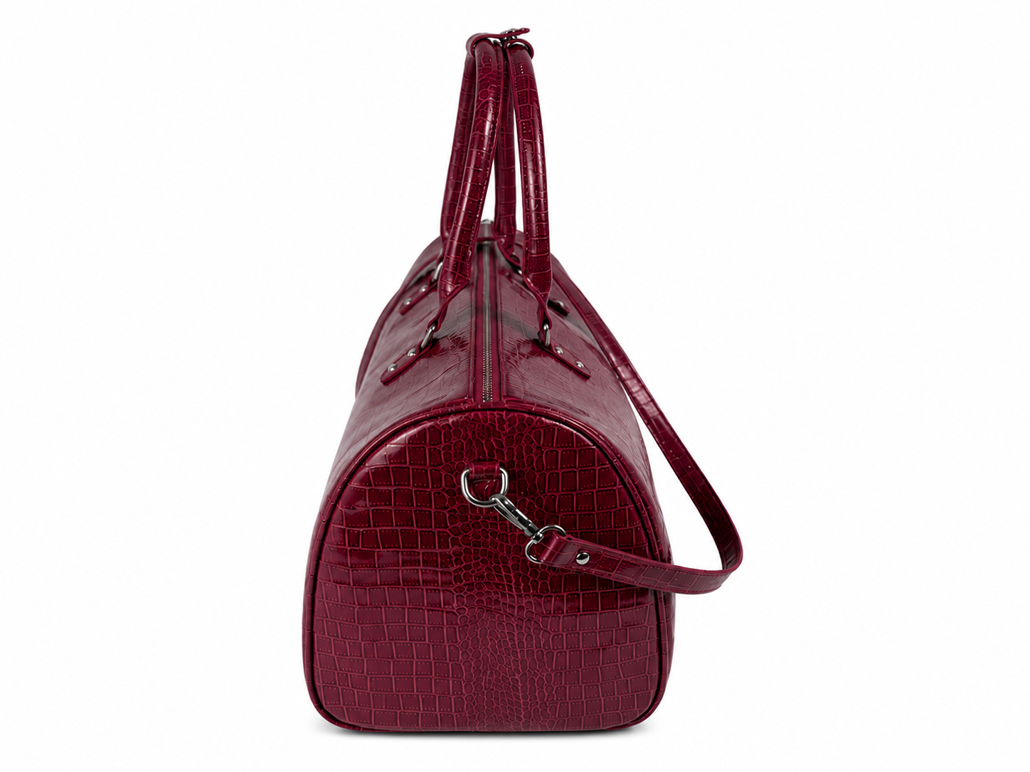 Red crocodile leather BLOODY DUFFEL bag with spacious interior for travel and daily use