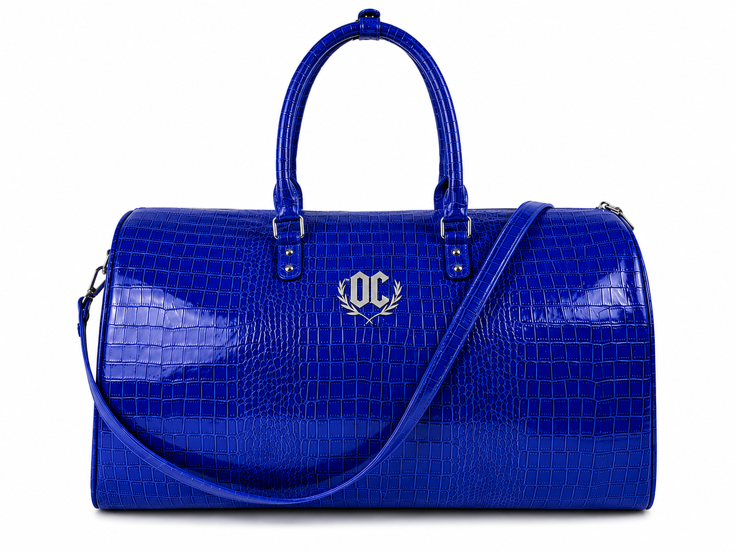 Royal duffel bag made from dyed royal blue crocodile leather for durable and stylish travel