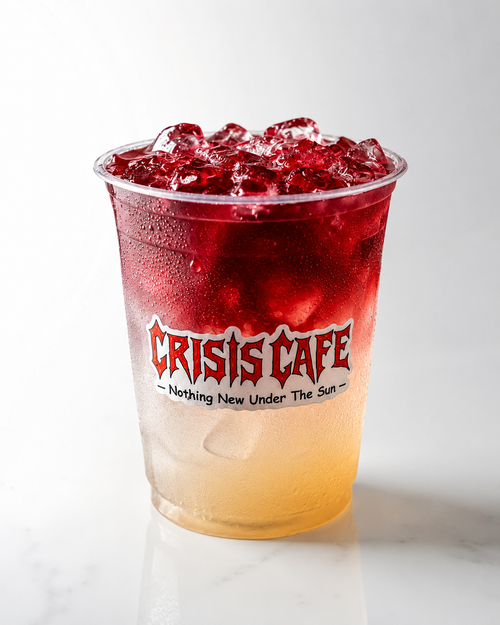 BERRY RUSH drink with sweet berry flavors and ice at Crisis Cafe
